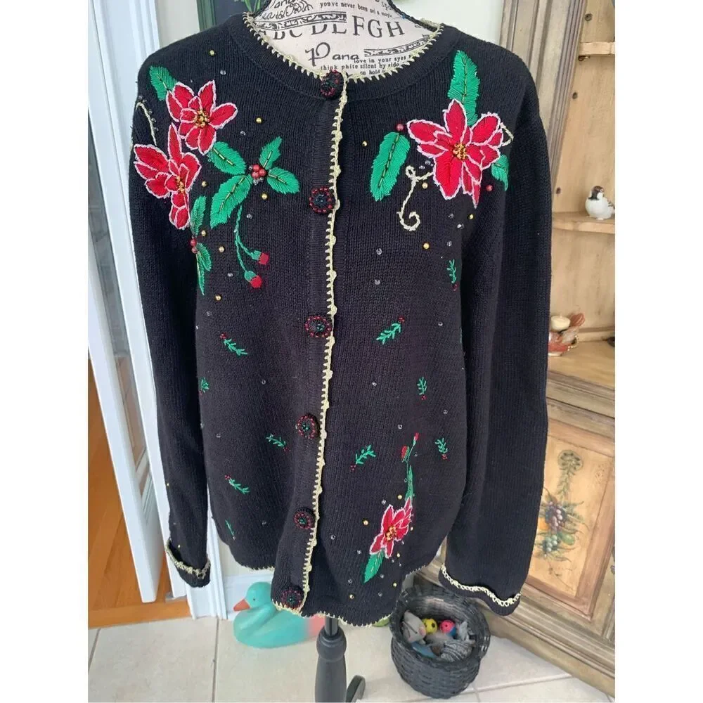 REFERENCE POINT NEW YORK Embroidered Christmas Cardigan